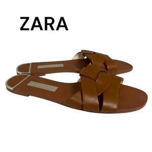 Zara Women’s Cognac Brown Slides Sandals Size 39